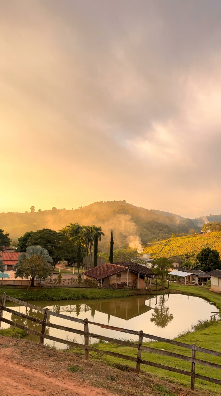 Sítio Cantinho do Céu, em Juruaia, ao entardecer